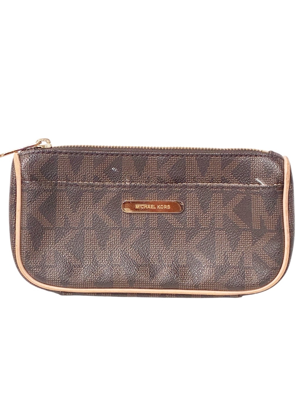 Michael Kors Logo Cosmetic Bag Brown Zip Top